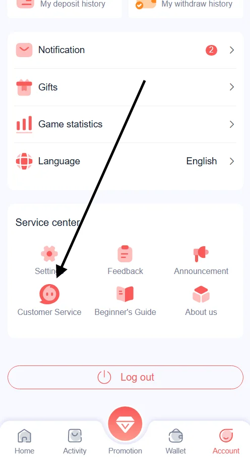 Click the customer service portal